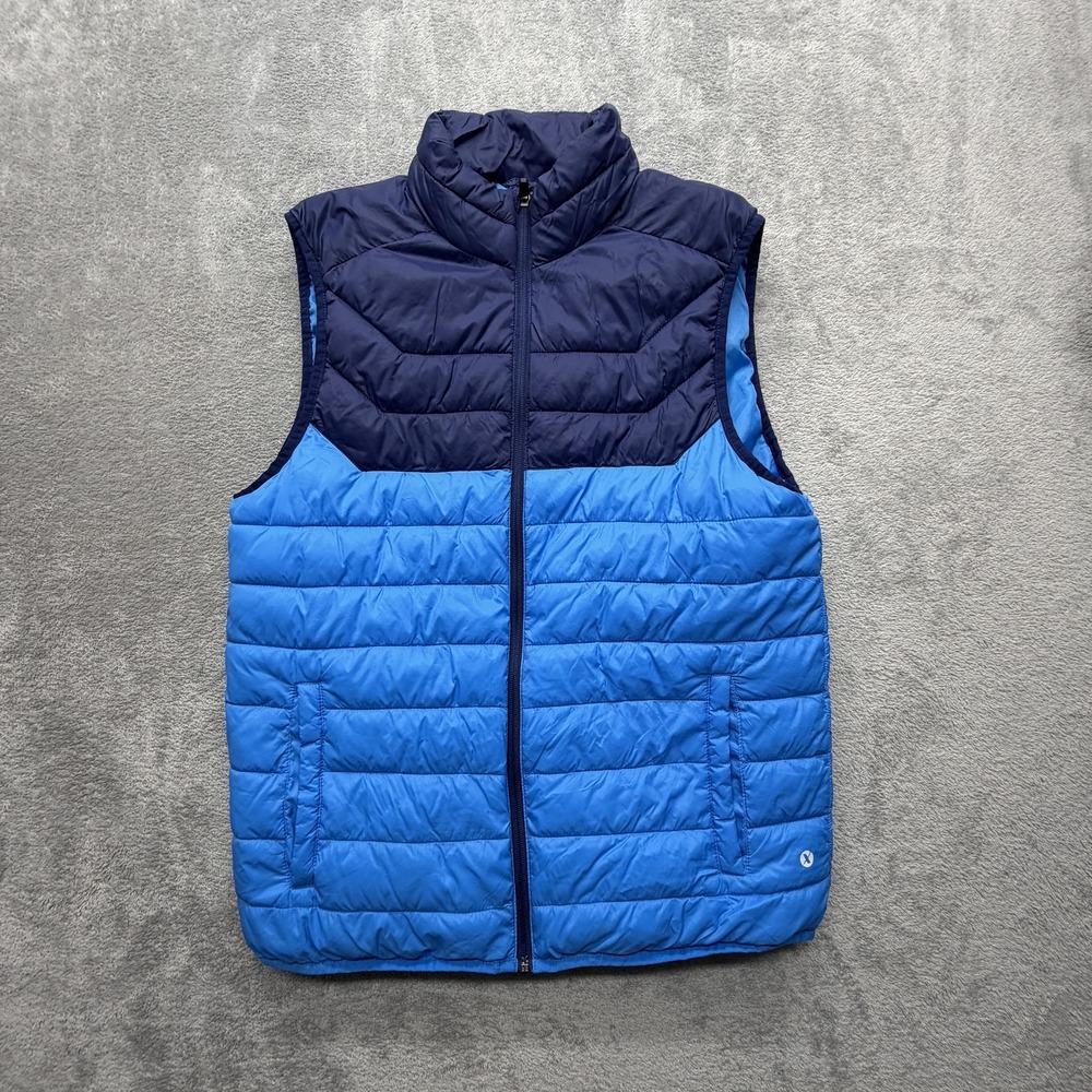 Xersion Vest Mens Medium Blue Quilted‎ Puffer Full Zip Lightweight Nylon